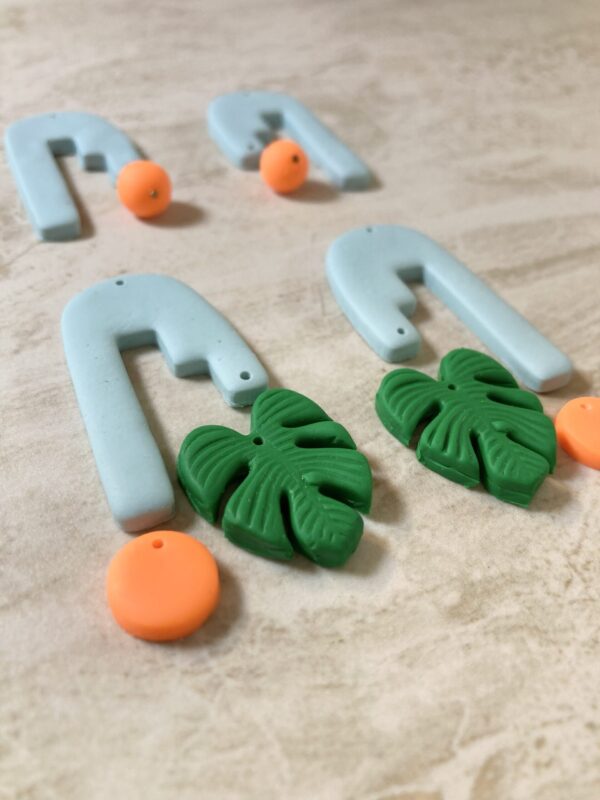 Handmade Polymer Clay Color Blocking Monstera Earrings