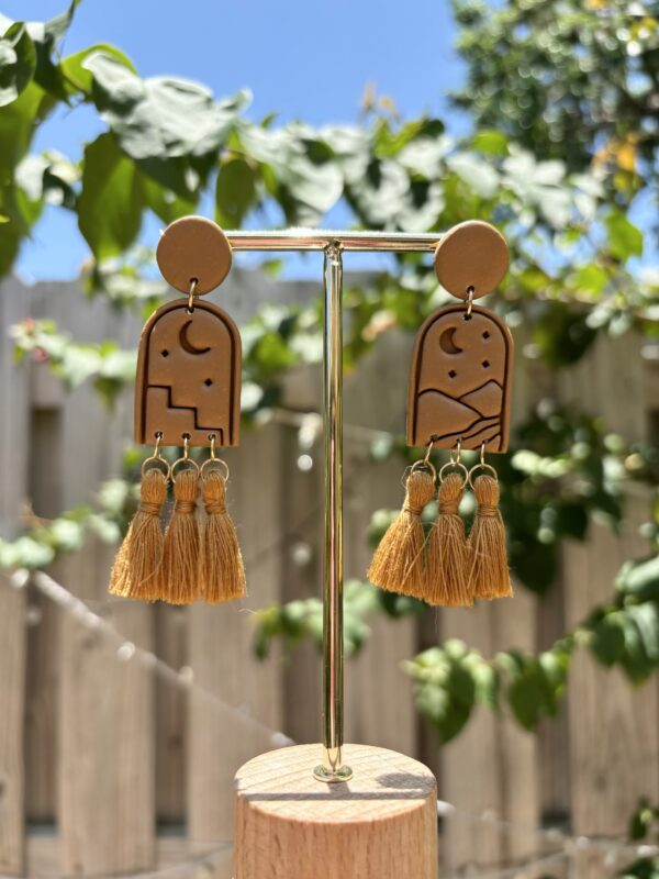 Handmade Polymer Clay Tassel Earrings - Tropical Palm Tree/Desert/Moon/Mountain - Image 8