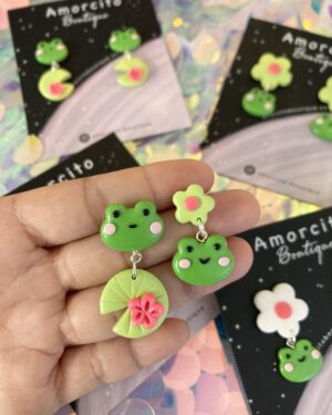 Handmade Polymer Clay Earrings - Frog