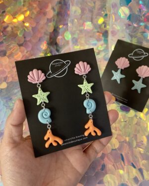 Handmade Polymer Clay Earrings - Underwater World - Coral/Seashell/Starfish/Conch
