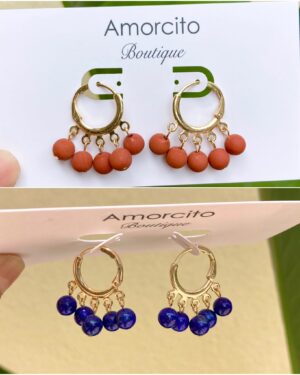 Handmade Gem Stone Hoop Earrings - 5 Pendants