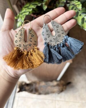 Boho/Tribe Style Tassel Earrings - Moons/Stars Pattern