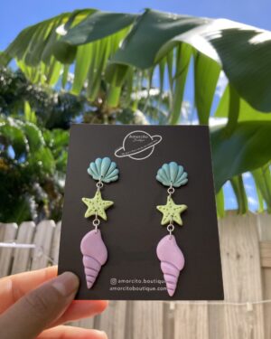 Handmade Polymer Clay Earrings - Underwater World - Conch Collection