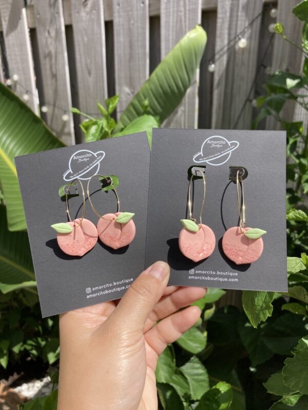 Handmade Polymer Clay Earrings - Peaches - Image 2