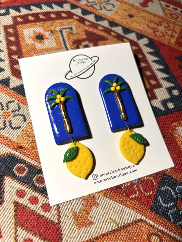 Handmade Polymer Clay Earrings - Lemon and Coconut Tree - Image 6