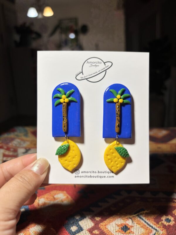 Handmade Polymer Clay Earrings - Lemon and Coconut Tree - Image 8