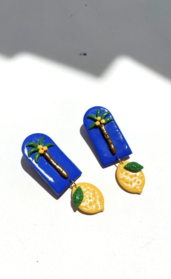 Handmade Polymer Clay Earrings - Lemon and Coconut Tree