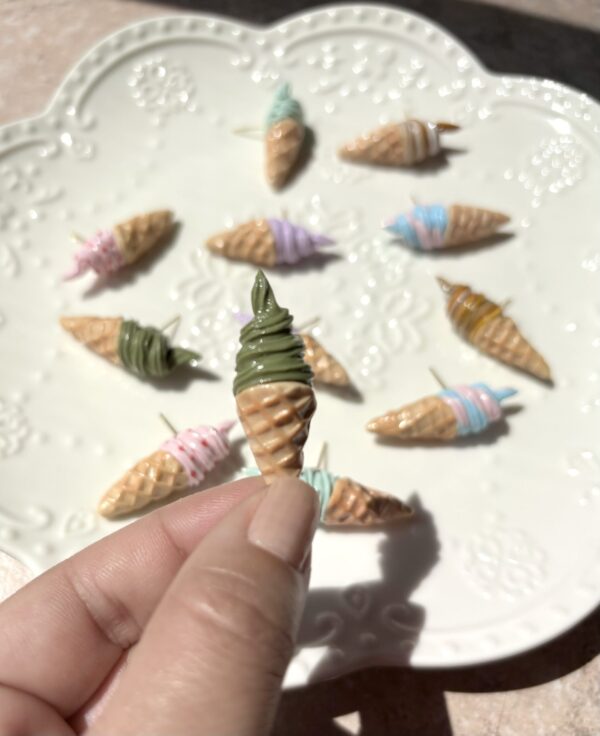 Handmade Polymer Clay Earrings - Ice Cream Cone Studs - Image 7