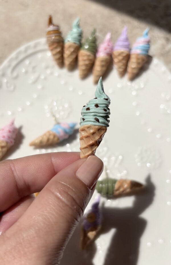 Handmade Polymer Clay Earrings - Ice Cream Cone Studs - Image 5