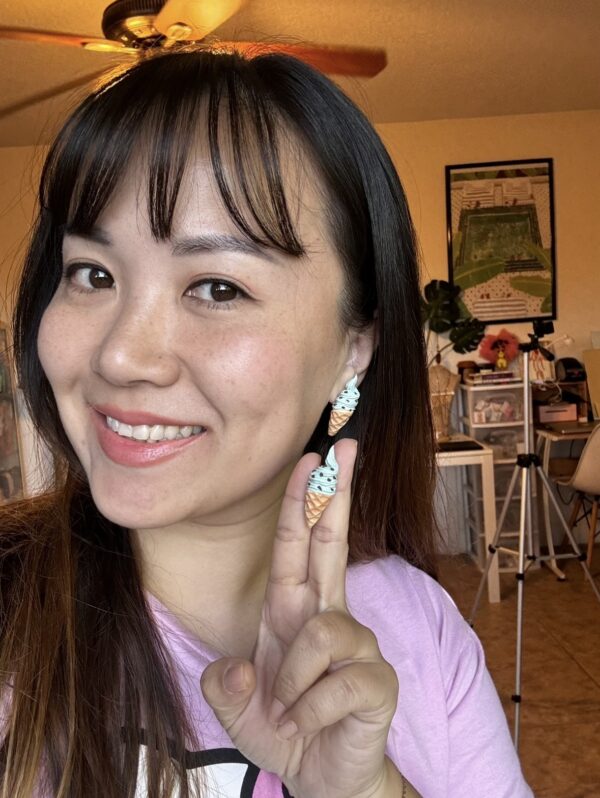 Handmade Polymer Clay Earrings - Ice Cream Cone Studs - Image 9