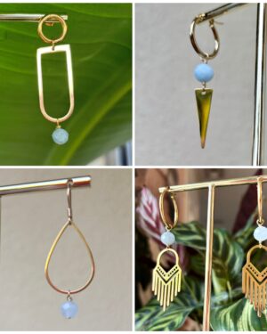 Handmade Boho Geometric Stainless Steel Earrings - Aquamarine