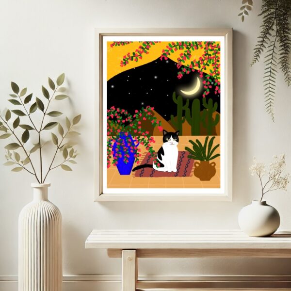 Original Art Print - A Cat is Chilling in A Moroccan Yard - Image 2