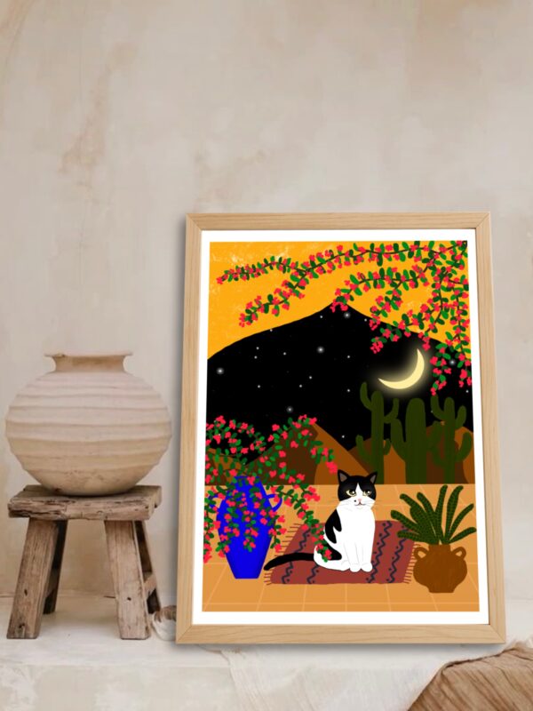 Original Art Print - A Cat is Chilling in A Moroccan Yard