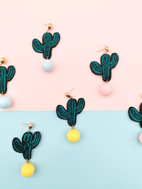 Embroidered Cactus Earrings