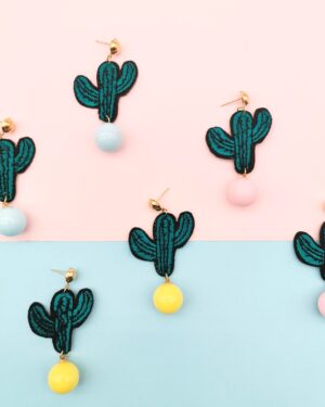 Embroidered Cactus Earrings