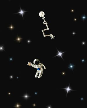 Asymmetric Astronaut Stud Earrings