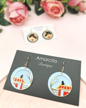 Cat on the Roof Enamel Earrings