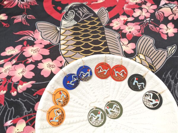 Oriental Elements Earrings - Crane and Ocean - Image 7