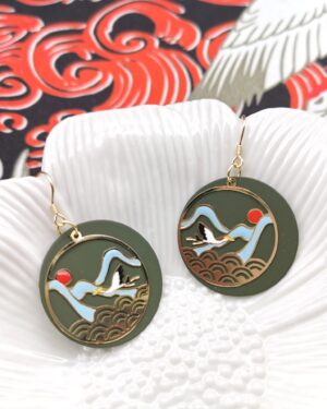 Oriental Elements Earrings - Crane and Ocean