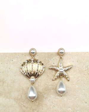 Asymmetric Starfish and Seashell Earrings