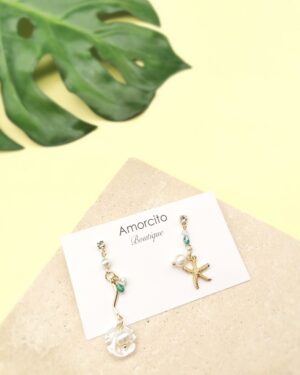 Asymmetric Seashell Starfish Drop Earrings
