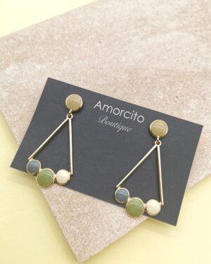 Enamel Dots Drop Earrings - Green Fan Shape