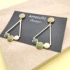 Enamel Dots Drop Earrings - Green Fan Shape - Image 4