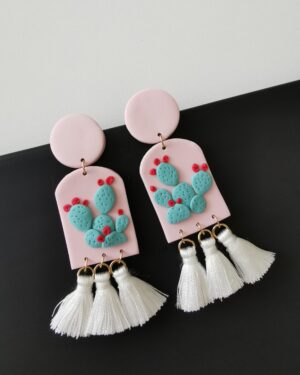 Handmade Polymer Clay Earrings-Pastel Cactus
