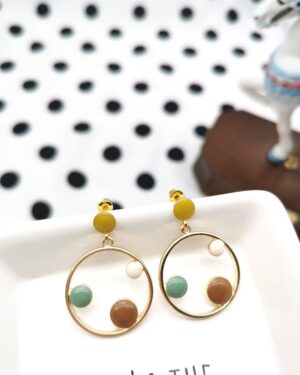 Dots in Circle Enamel Earrings