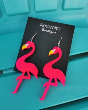 Acrylic Neon Pink Flamingo Earrings