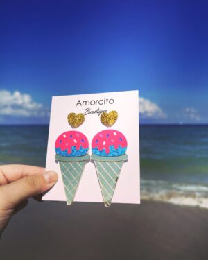 Ice Cream Earrings Pink+Gold