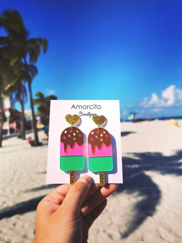 Ice Cream Earrings - Pink+Green - Image 3