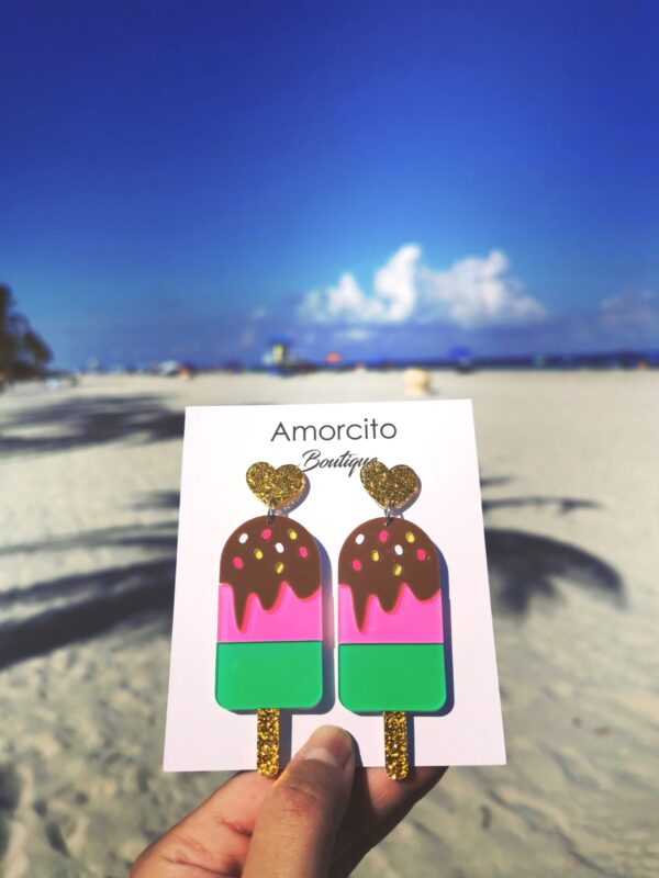 Ice Cream Earrings - Pink+Green - Image 2