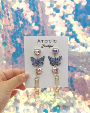 Luxury Heart Rhinestones+Butterfly Earrings