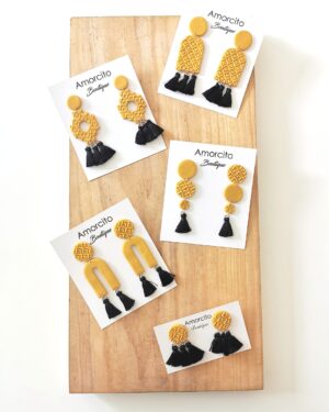 Handmade Polymer Clay Geometric Tassel Earrings-Ginger Collection