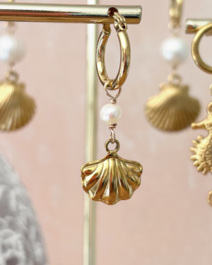 Boho Pearl Earrings - Ocean Collection/Stainless Steel/Small Seashell