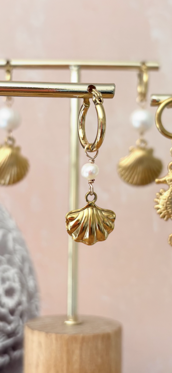 Boho Pearl Earrings - Ocean Collection/Stainless Steel/Small Seashell