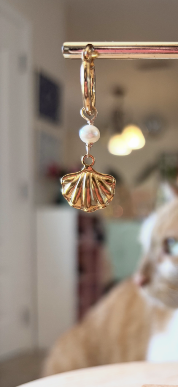 Boho Pearl Earrings - Ocean Collection/Stainless Steel/Small Seashell - Image 2