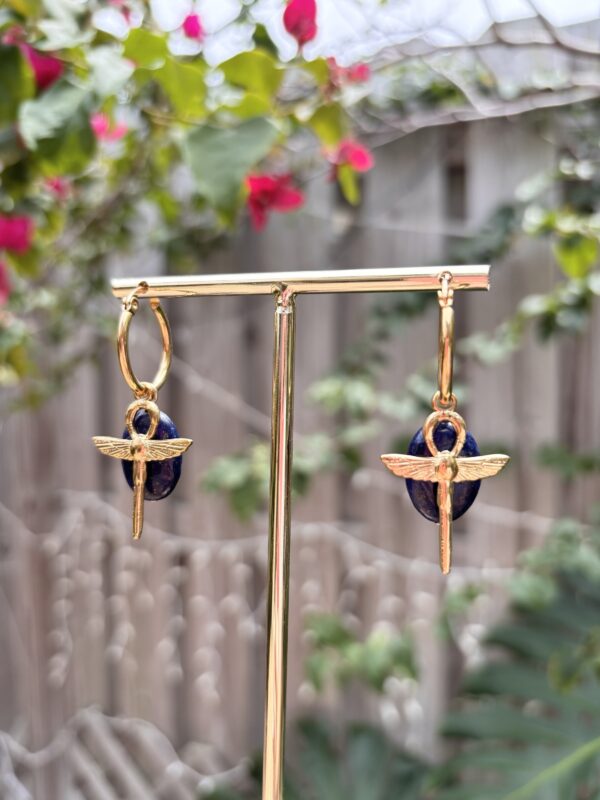 Boho Style Ancient Egypt Inspired Jewelry - Ankh Lapis Lazuli Earrings - Image 5