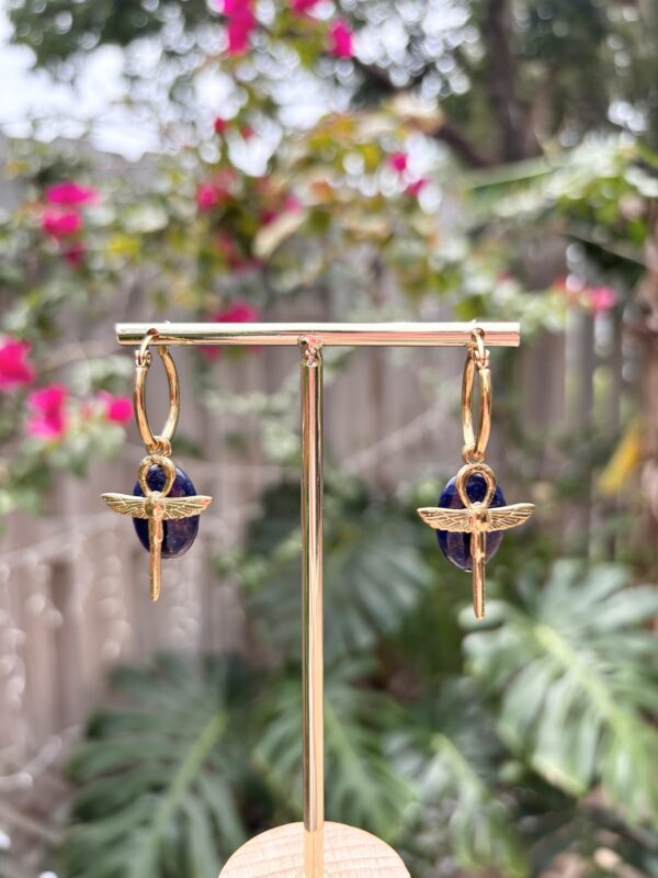 Boho Style Ancient Egypt Inspired Jewelry - Ankh Lapis Lazuli Earrings - Image 6