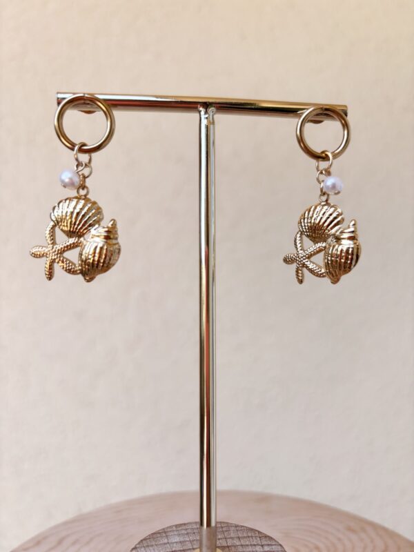 Boho Pearl Earrings - Ocean Collection/Stainless Steel/Starfish Seashell Conch - Image 6