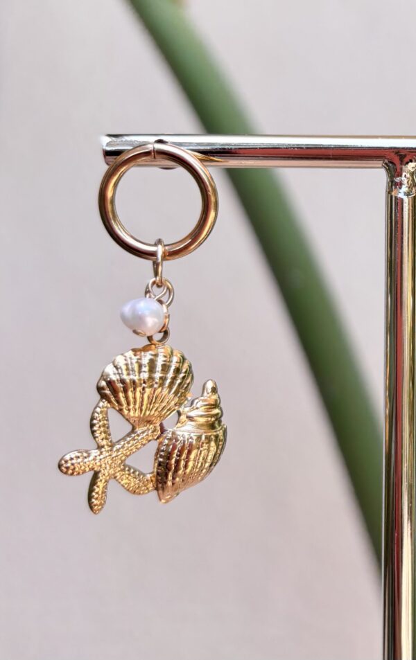 Boho Pearl Earrings - Ocean Collection/Stainless Steel/Starfish Seashell Conch - Image 5