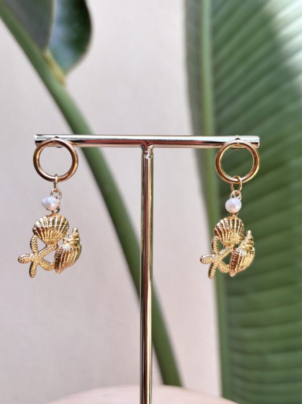 Boho Pearl Earrings - Ocean Collection/Stainless Steel/Starfish Seashell Conch - Image 9