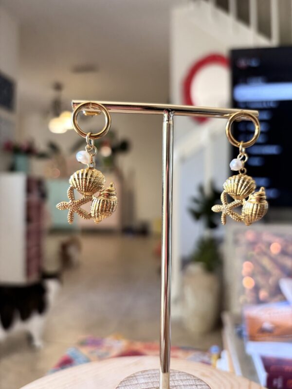 Boho Pearl Earrings - Ocean Collection/Stainless Steel/Starfish Seashell Conch - Image 8