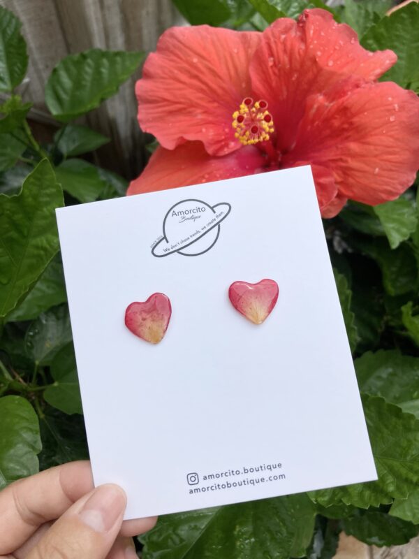 Real Rose Petals Earrings - Tiny Heart Shape Petal Studs - Image 4