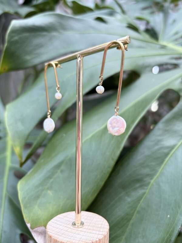 Boho Pearl Earrings - Stainless Steel/U Shape Geometric Asymmetric  Pearl Earrings - Image 7