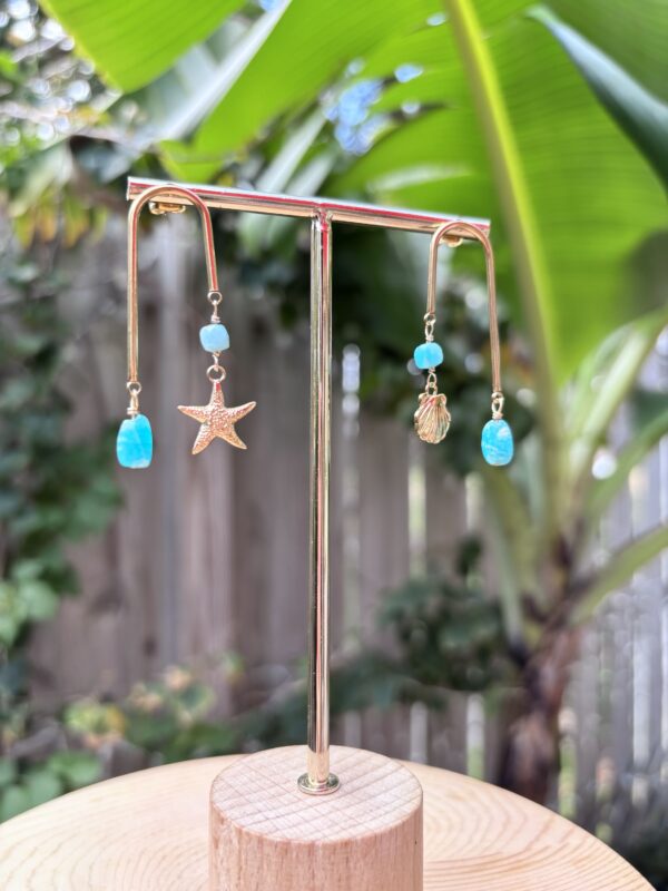 Boho Style Asymmetric U Shape Earrings - Starfish Seashell Earrings - Amazonite - Image 5