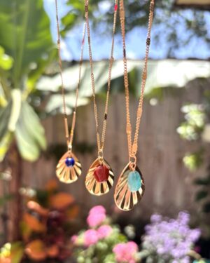 Boho Style Stainless Steel Necklace - Ancient Egyptian Aztec Inspired/Lapis Lazuli Red Jasper Amazonite