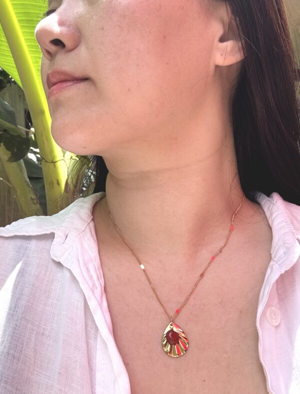 Boho Style Geometric Necklace/Ancient Egyptian Aztec Inspired Jewelry - Stainless Steel Necklace/Amazonite/Red Jasper/Lapis Lazuli - Image 11