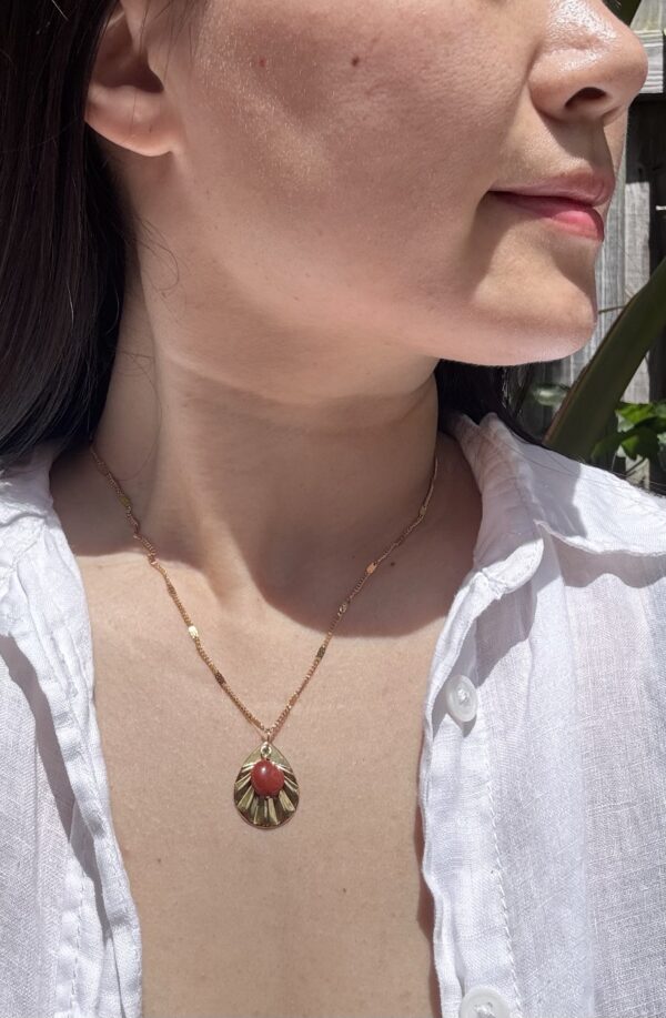 Boho Style Geometric Necklace/Ancient Egyptian Aztec Inspired Jewelry - Stainless Steel Necklace/Amazonite/Red Jasper/Lapis Lazuli - Image 6